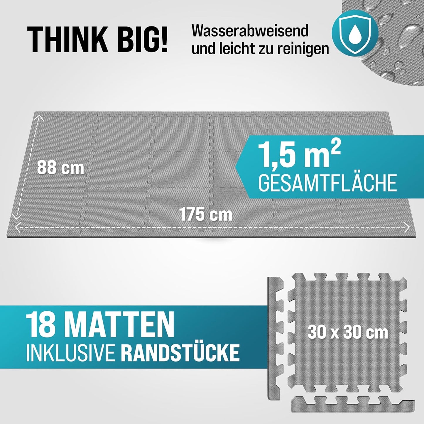 18-teiliges Bodenschutzmatten-Set, 18 Matten | 1,5 m² | Grau