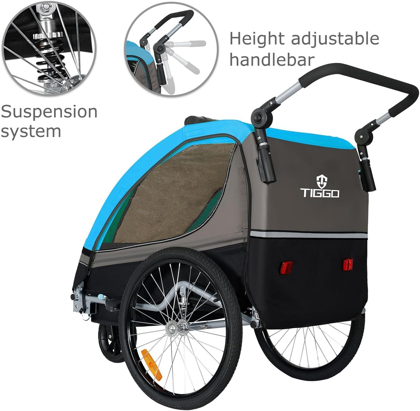 S2 2-in-1 Kinderanhänger & Jogger mit Federung, Blau