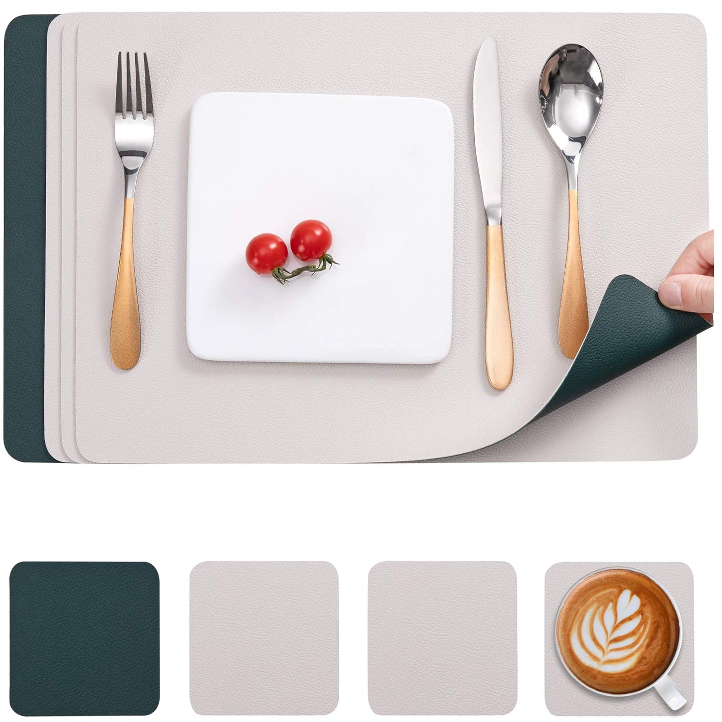 Doppelseitige Tischsets & Untersetzer, 4er-Set, Beige Grün Satz von 4