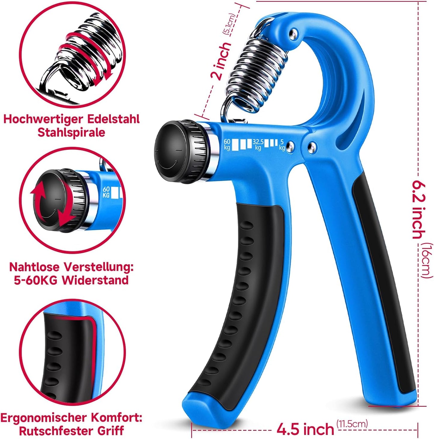5-teiliges Handtrainer-Set für Finger- und Griffkraft, Hell Blau