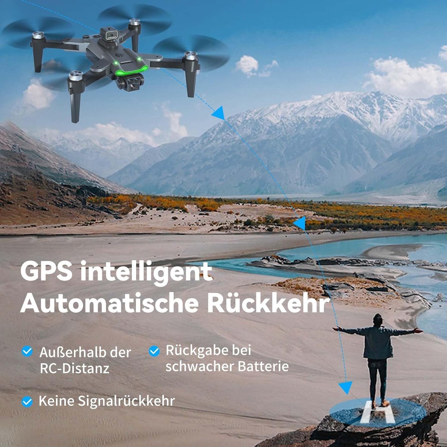 S166 GPS Drohne mit 4K Kamera und 60 Min Flugzeit, Mittel Schwarz