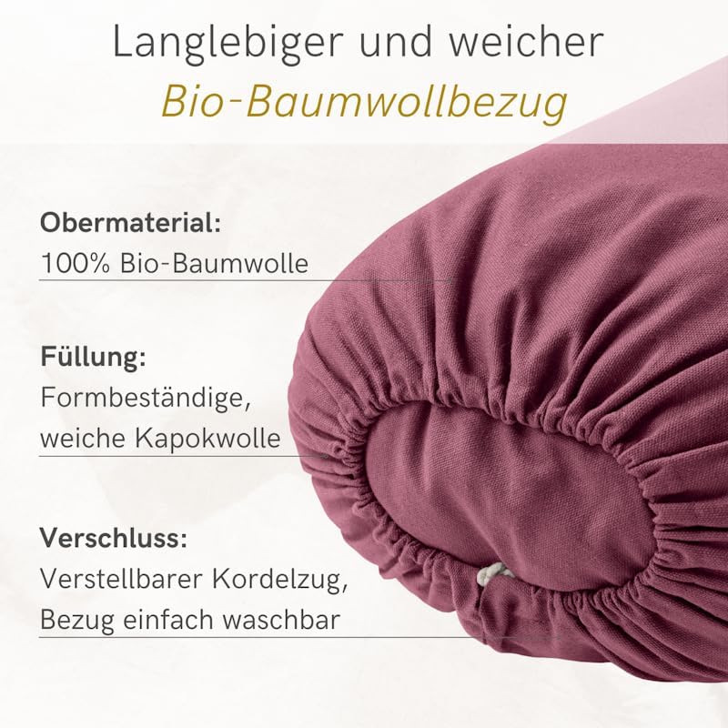 Bolster Yoga Nackenrolle mit Kapok-Füllung, Aubergine