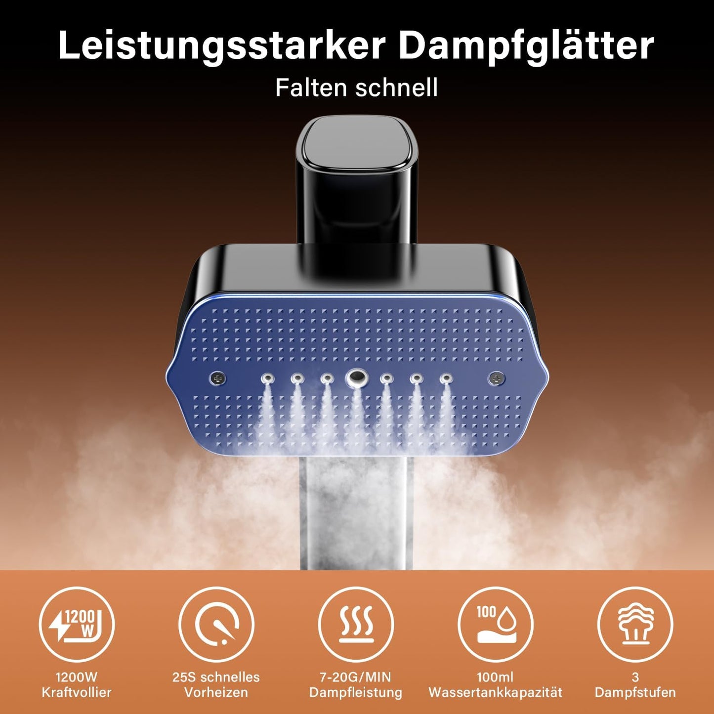 Tragbarer 2-in-1 Dampfglätter mit Dualspannung, Schwarz
