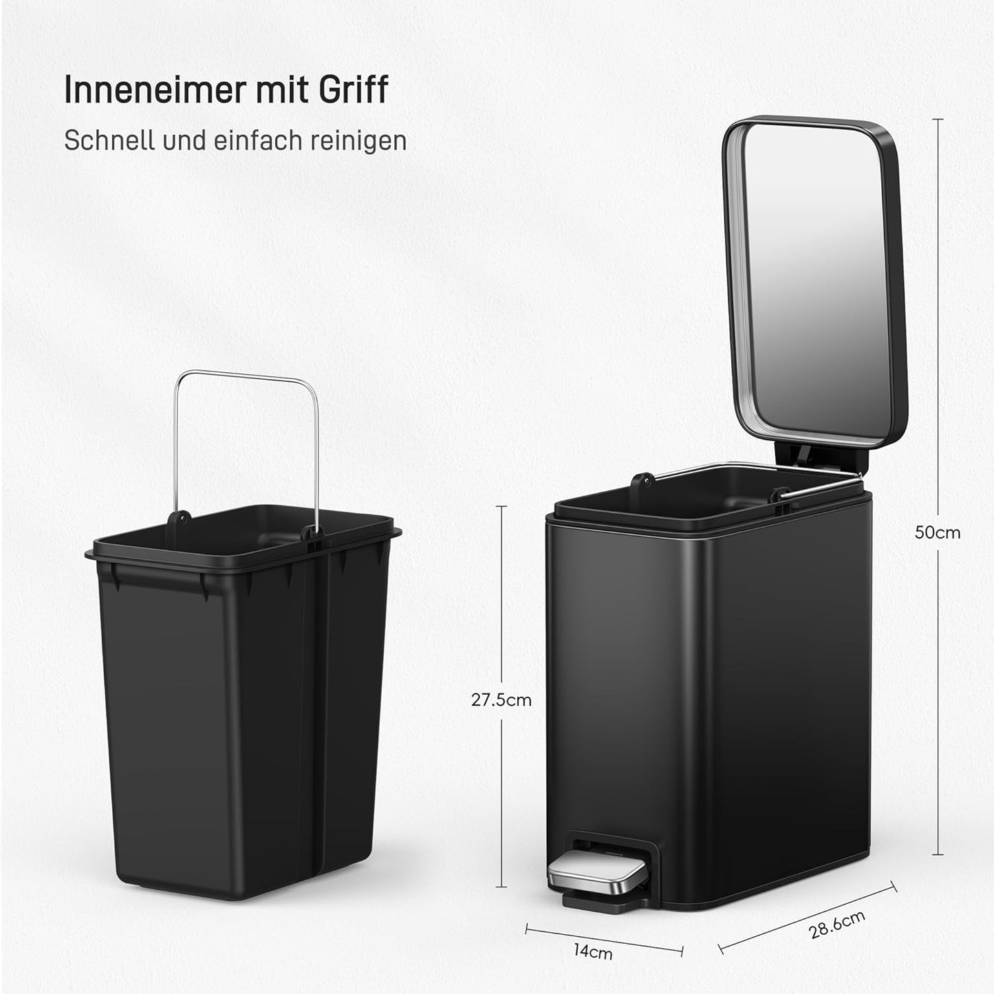 Genie Kosmetikeimer mit Softclose, 5 Liter-Schwarz
