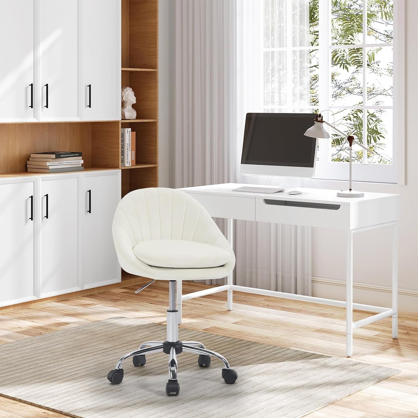 Ergonomischer Drehstuhl, Beige Samt