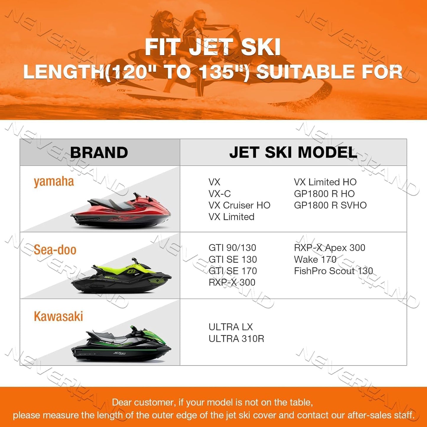 Jet Ski Bootsabdeckung, Passt Länge 120-135"