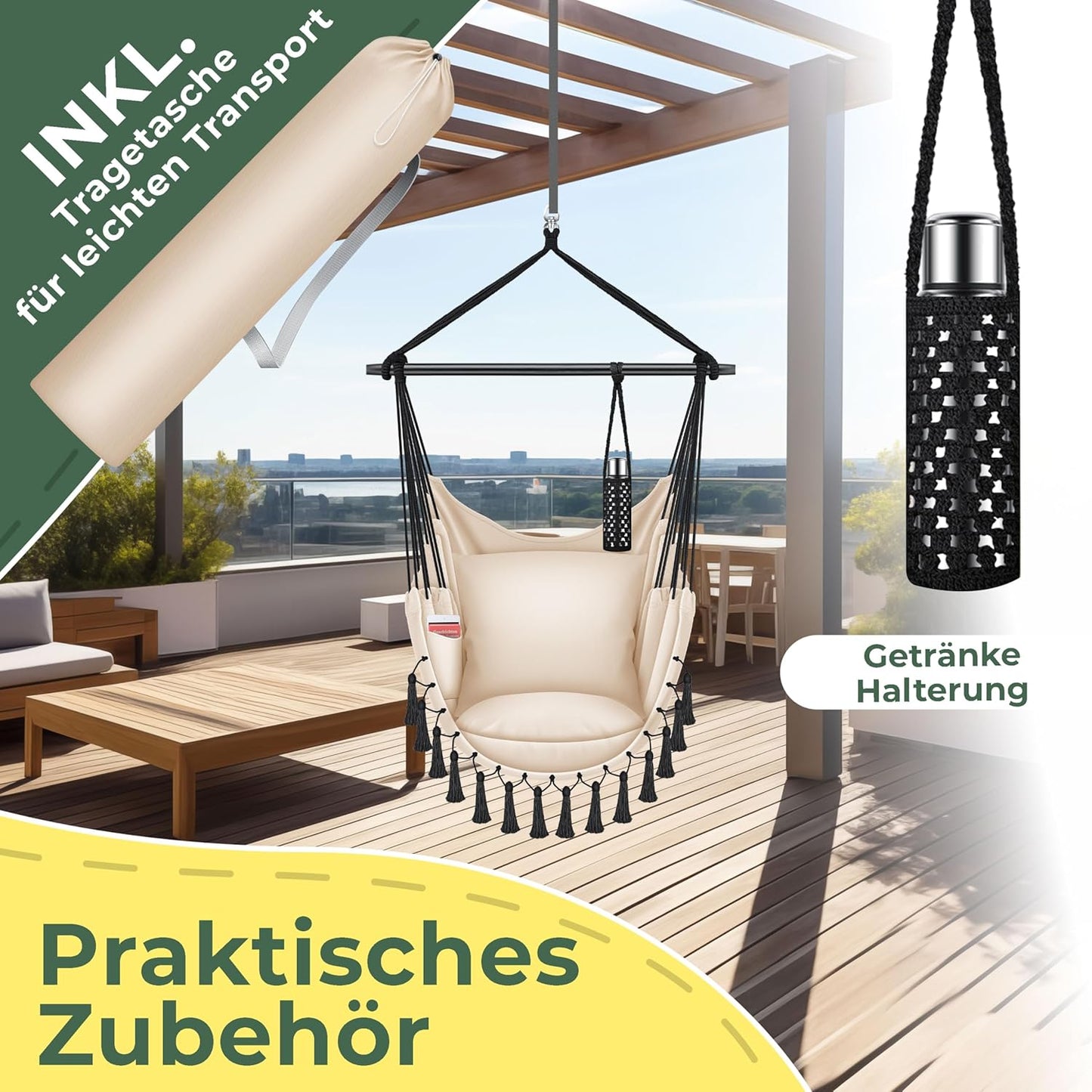 Hängesessel Safari XXL mit Aufhängung & Zubehör, Beige