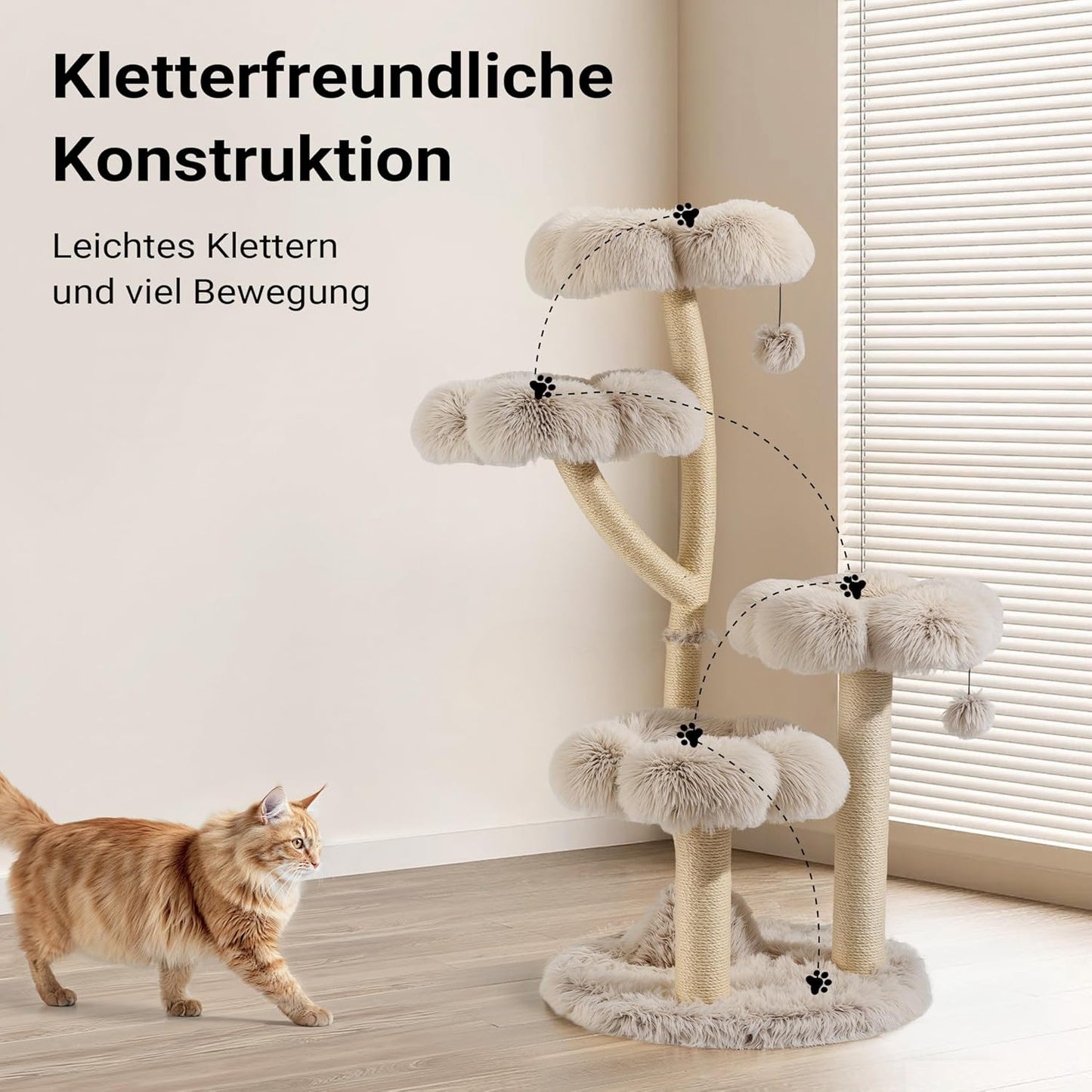 Designer Kratzbaum mit Plüsch & Sisal, 123 cm, 123cm