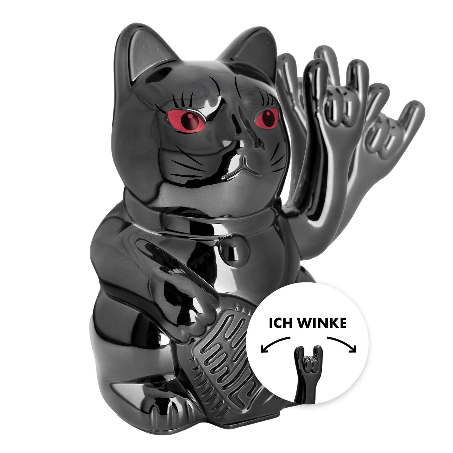 Winkekatze mit Mittelfinger, Black Shiny Rock
