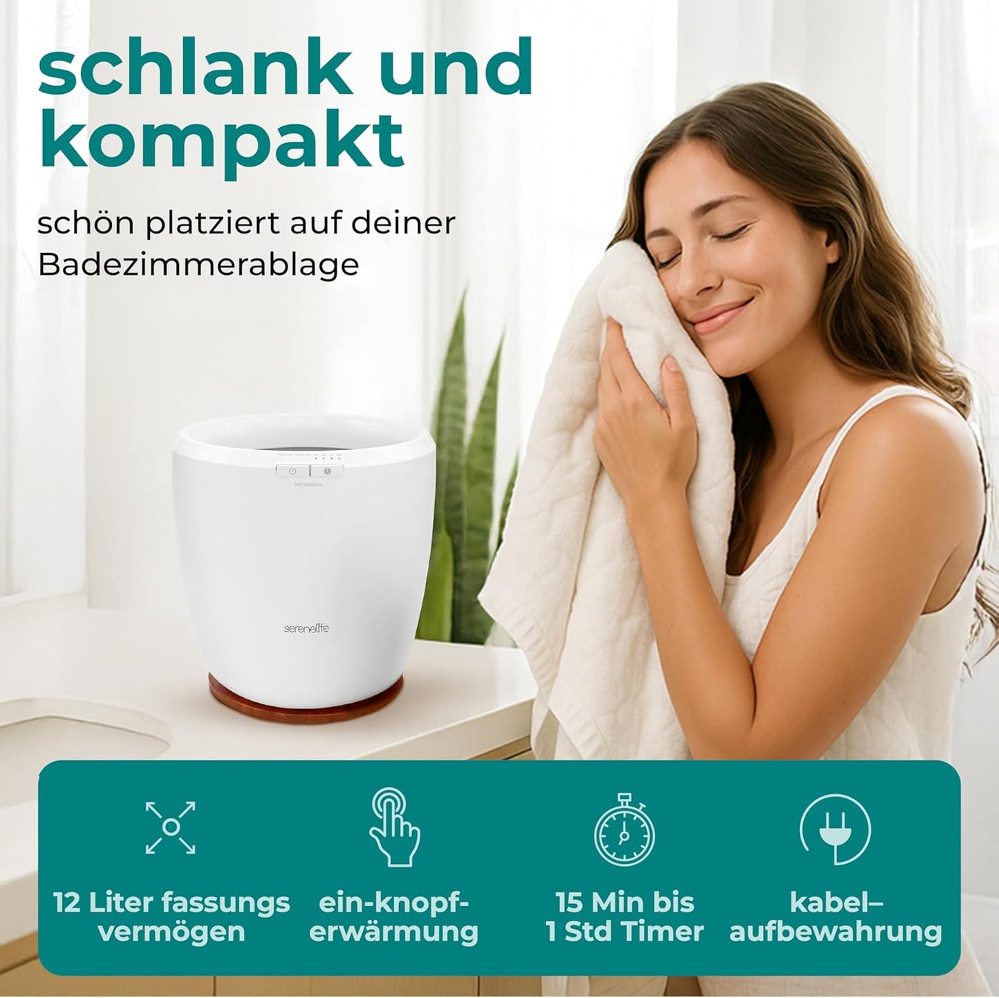 Elektrischer Handtuchwärmer, Braun Holzoptik