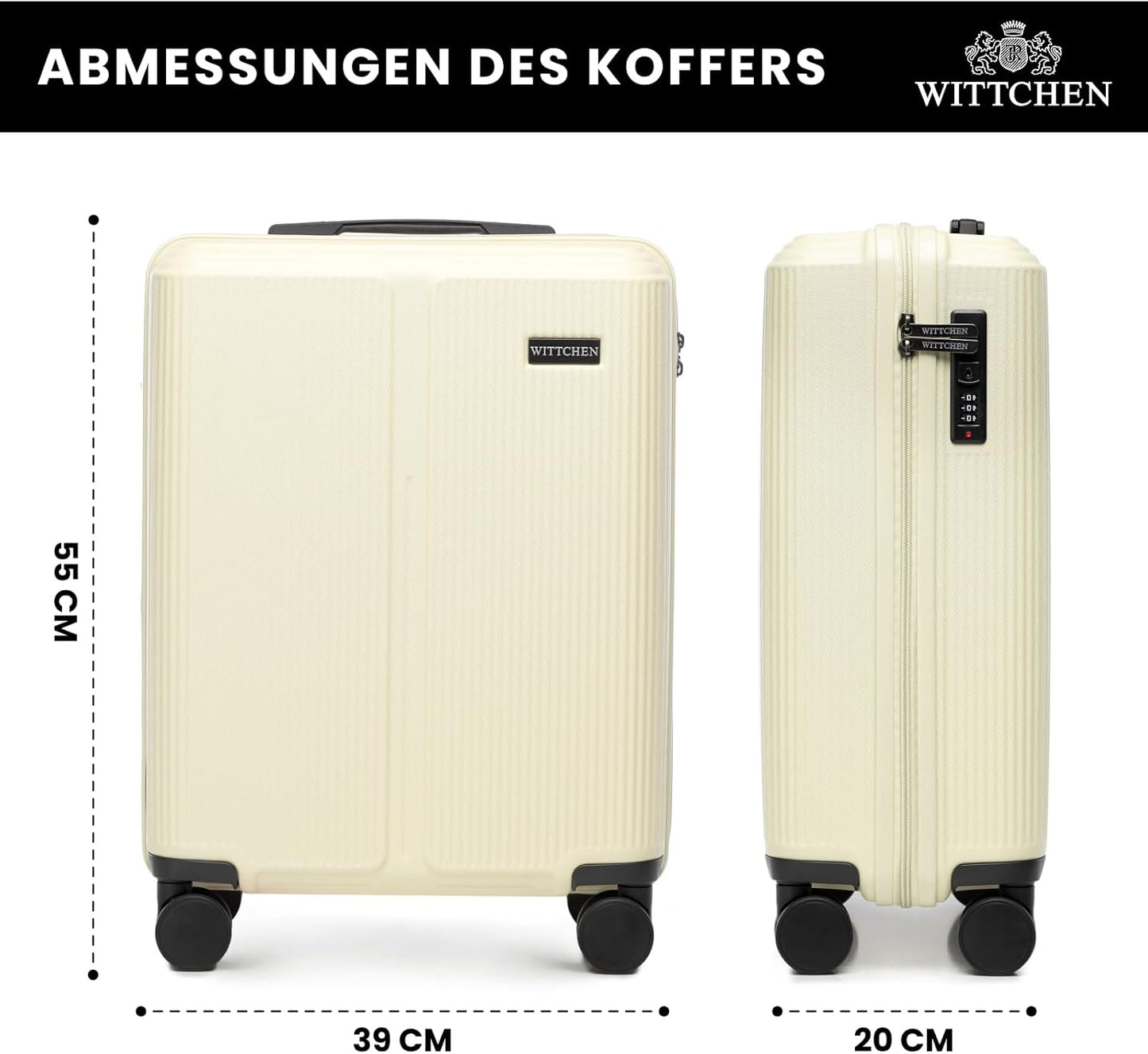 Hartschalen-Kabinenkoffer mit 4 Rollen & Zahlenschloss, Creme Kabinenkoffer - M