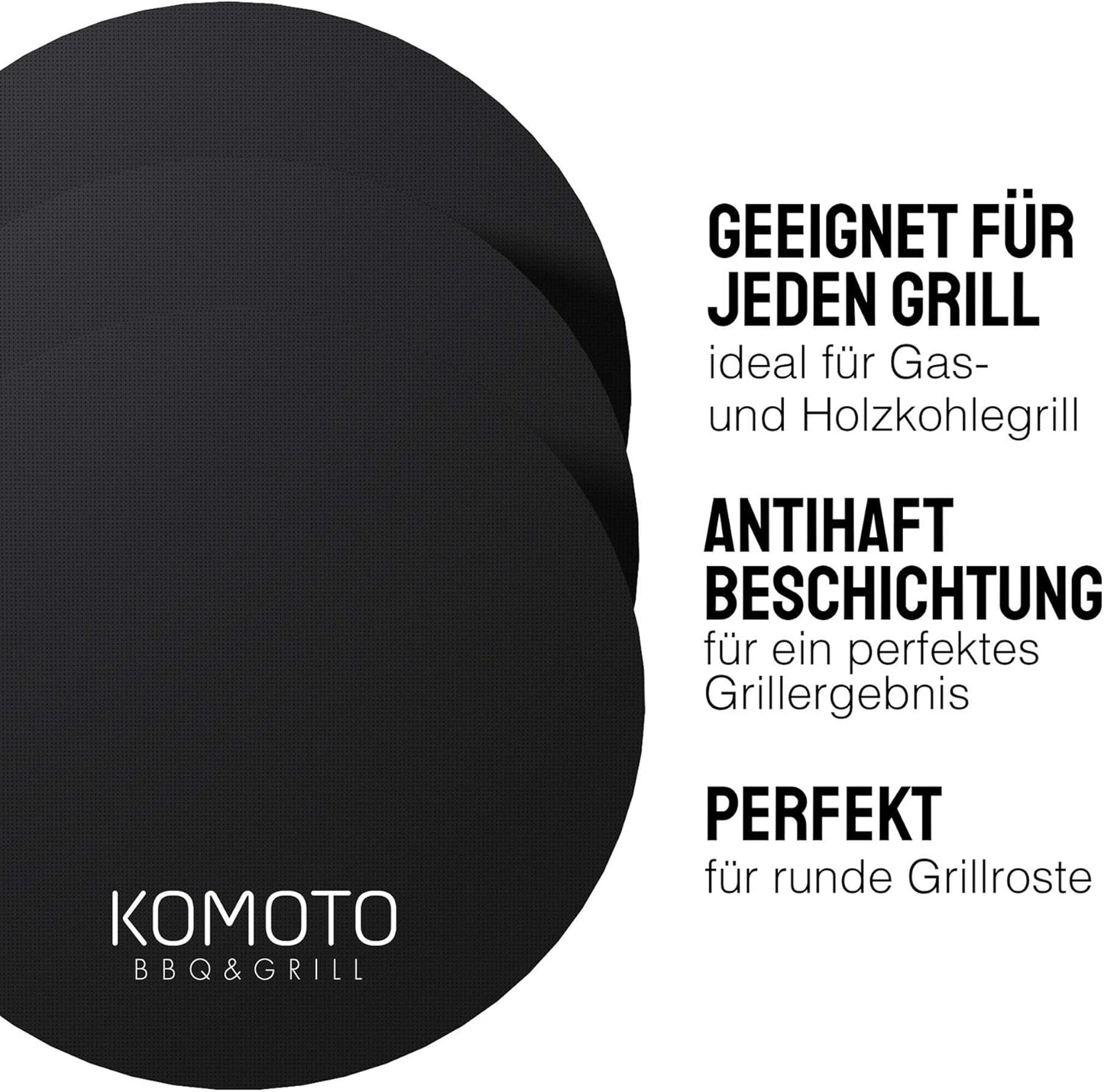 3-teiliges BBQ Grillmatte-Set rund für Gas- und Holzkohlegrill, 3er Set rund