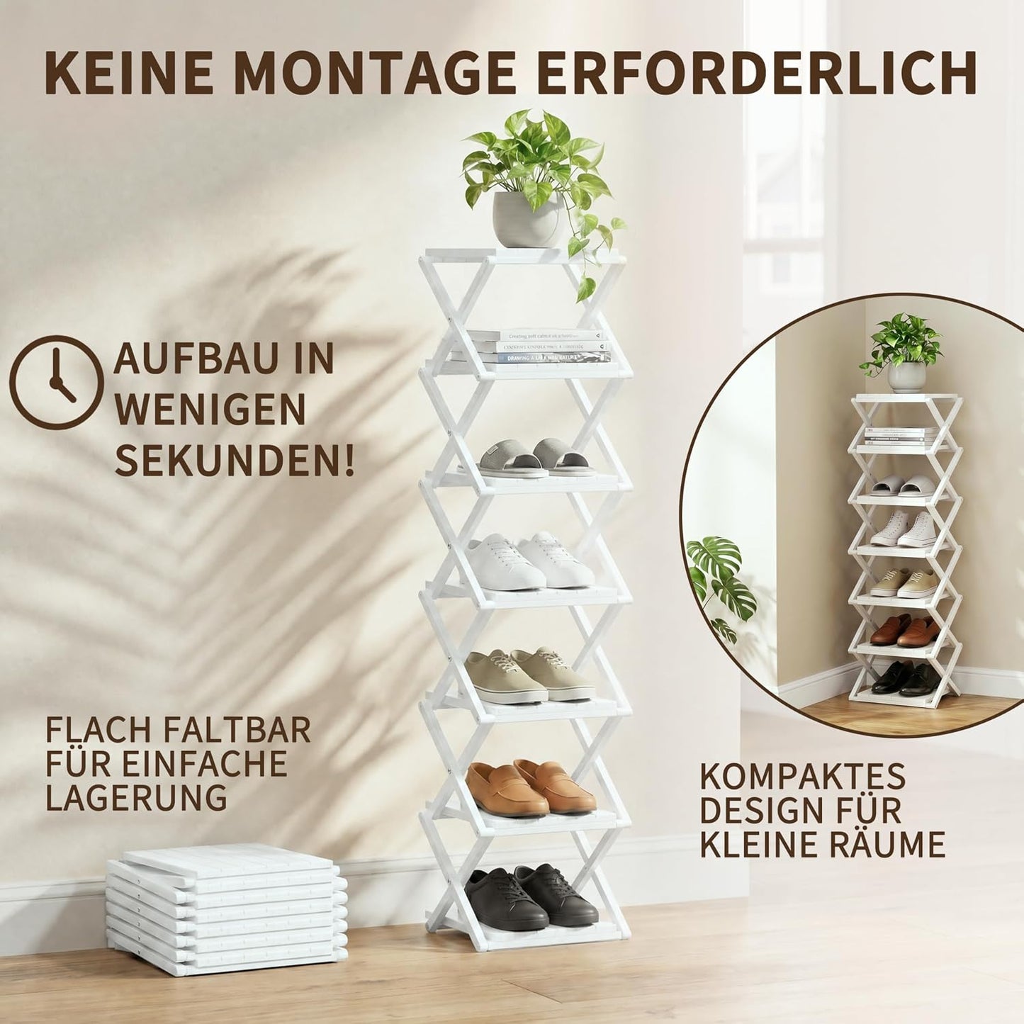 Klappbares Schuhregal mit 7 Ebenen, platzsparend, Weiss Verdickung 7 Schichten