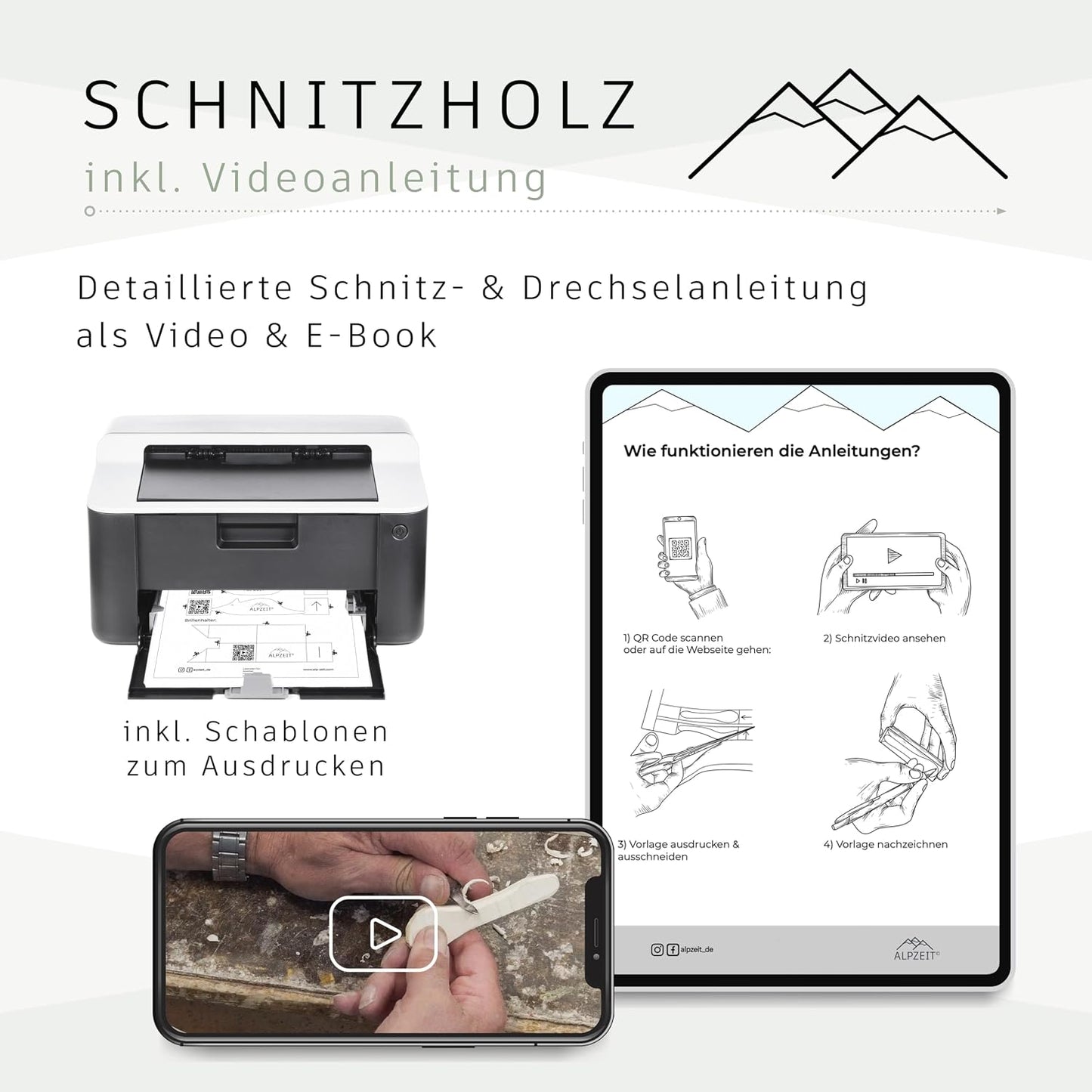 12-teiliges Schnitzholz-Rohlinge Set, Heimisches Lindenholz