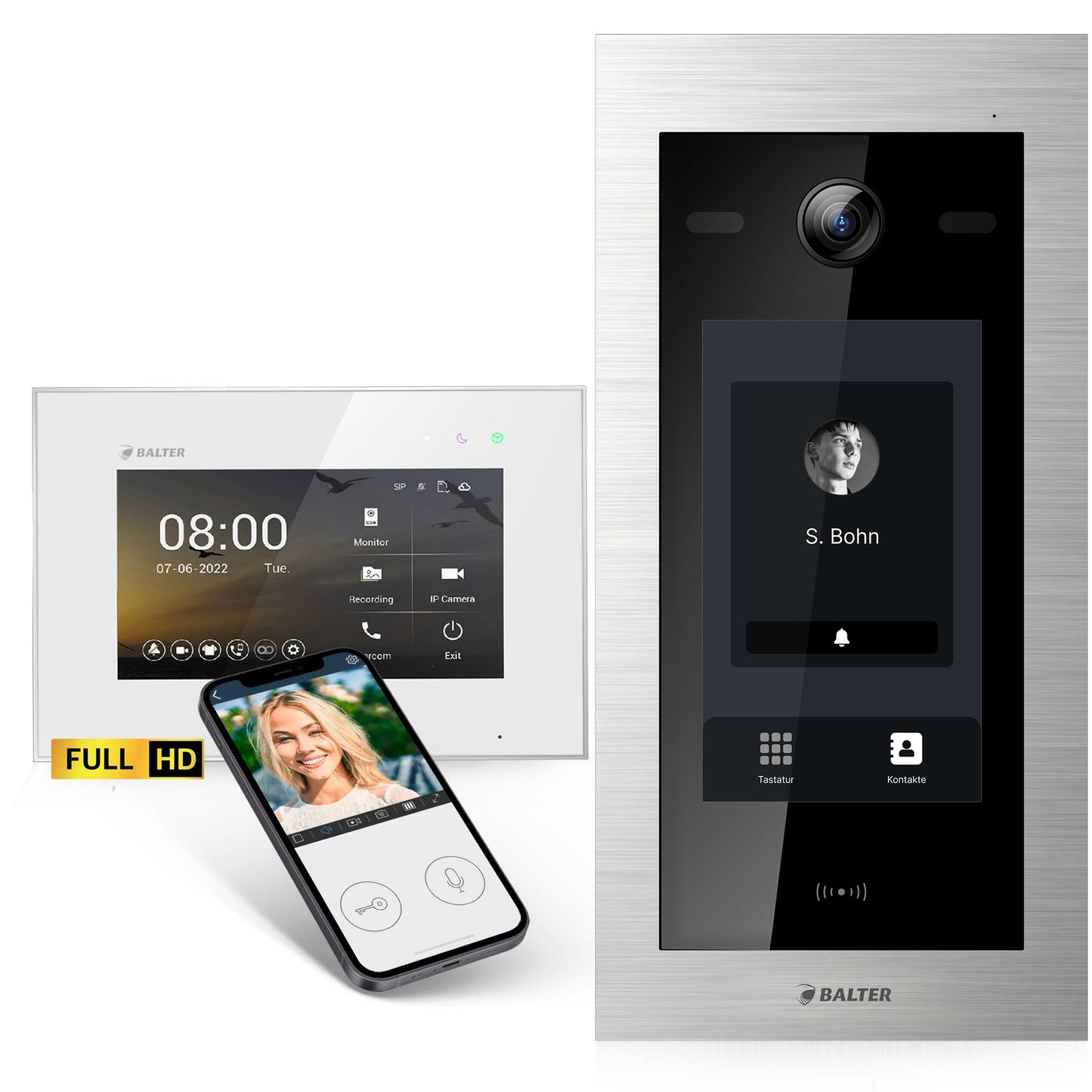 Video-Türsprechanlage mit Touchscreen & App, Silber/Weiss 1 Monitor, mit App