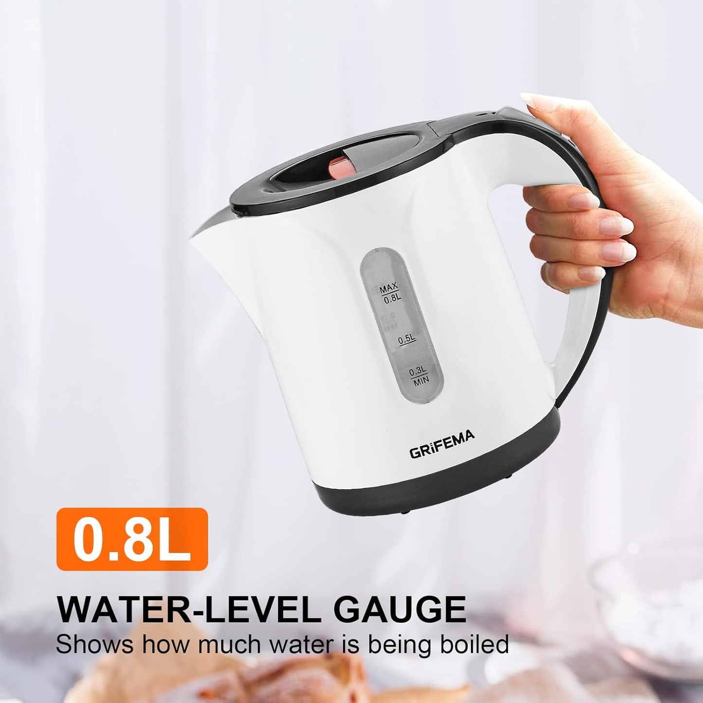 Kleiner Elektrischer Wasserkocher mit Kalkfilter (0,8L), Kunststoff 0.8L