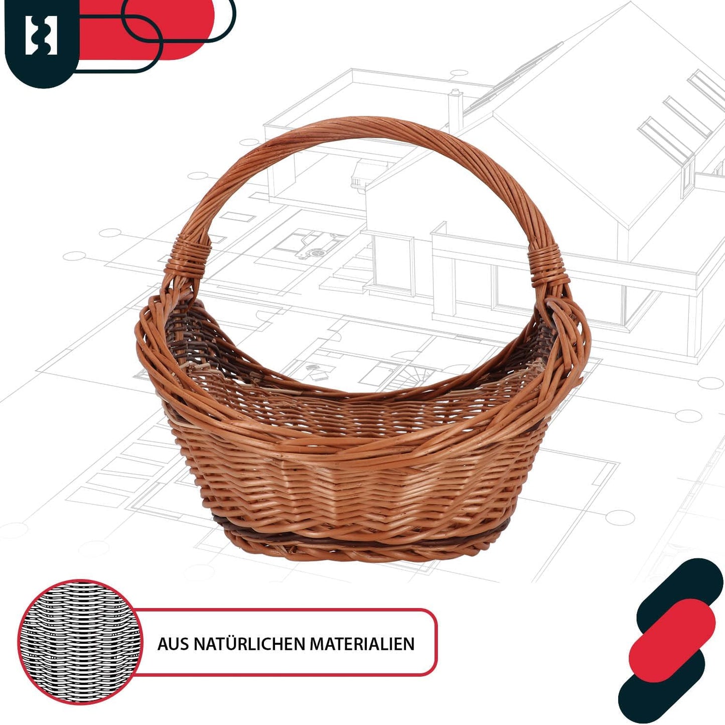 Weidenkorb für Kaminholz mit Henkel