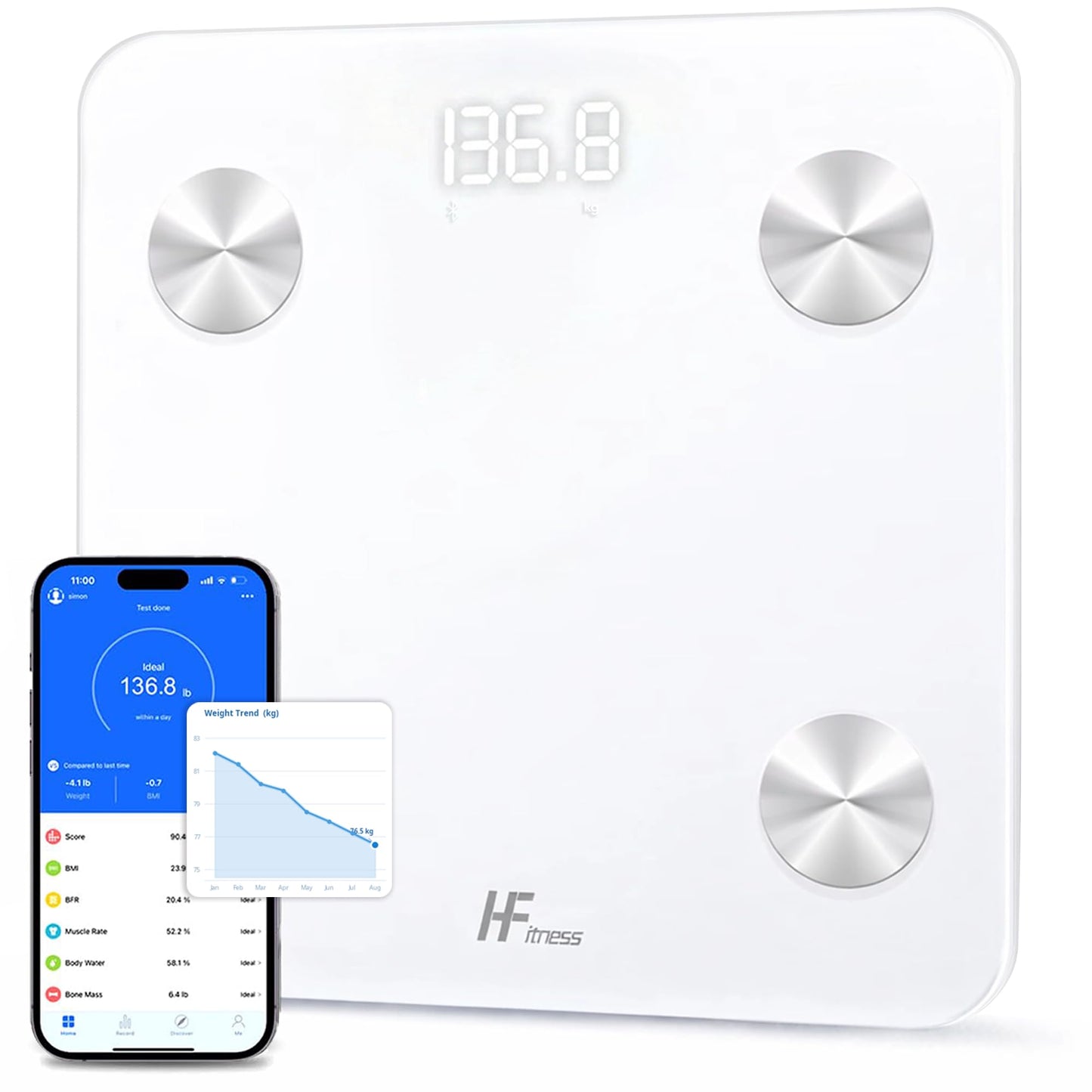 Personenwaage mit App & Bluetooth, Naturweiss