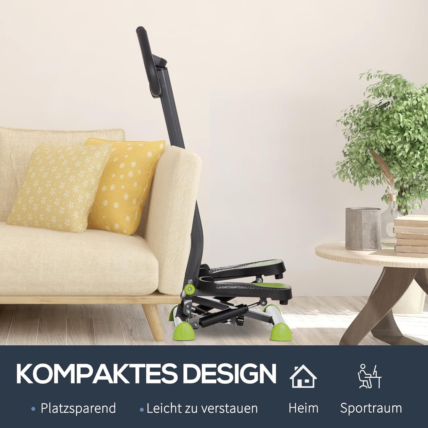 Stepper mit LCD-Schirm und Handgriff, Grau+ Grün+ Schwarz