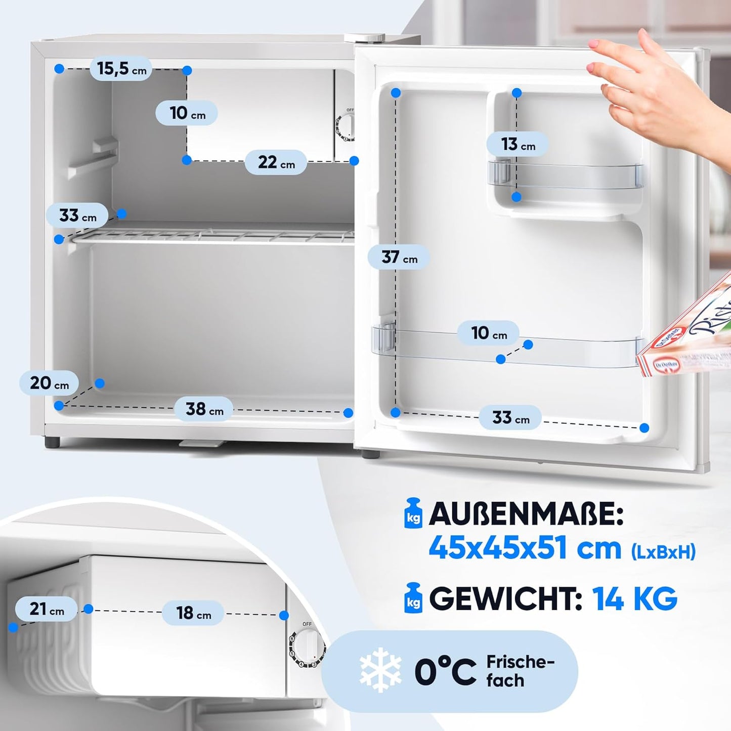 Mini Kühlschrank mit Abtauautomatik und Schloss, Weiss