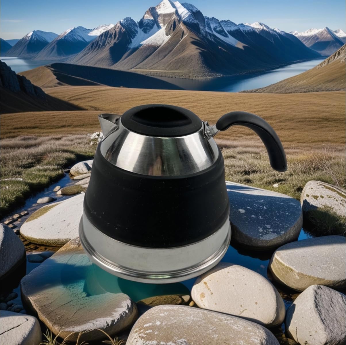 Zusammenklappbarer Camping-Wasserkocher, Schwarz