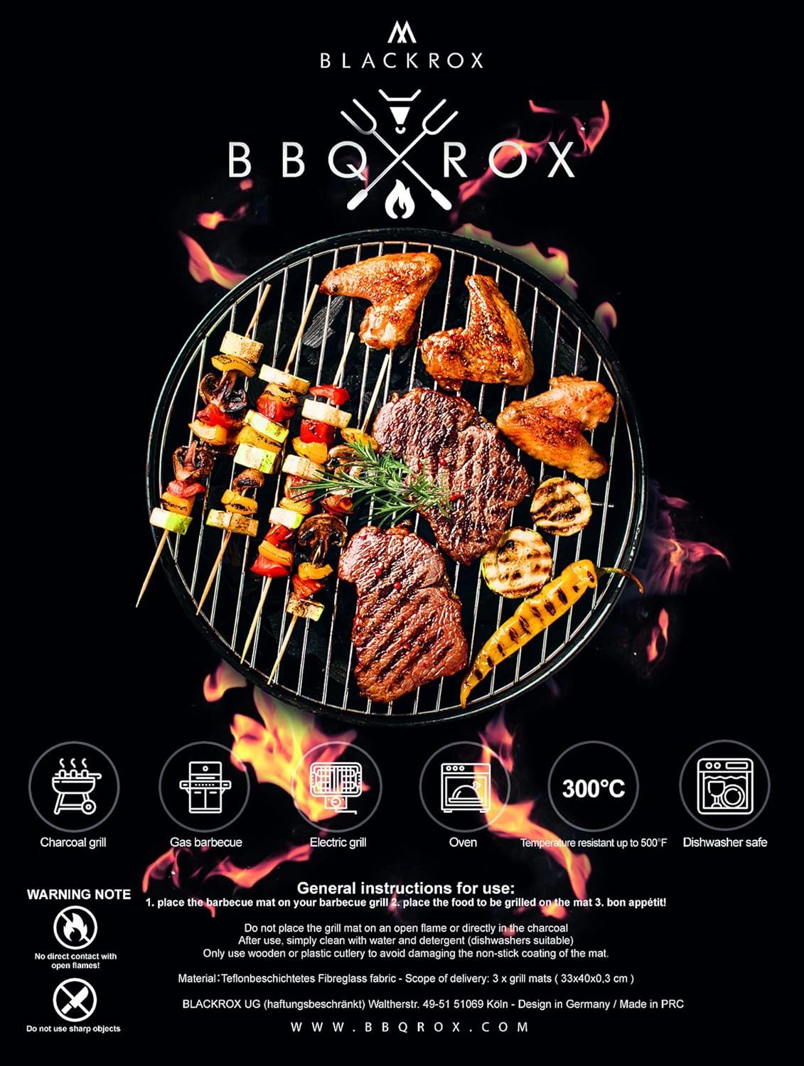 Grillmatten-Set, 3er Set - 40x33 cm bis zu 300°C