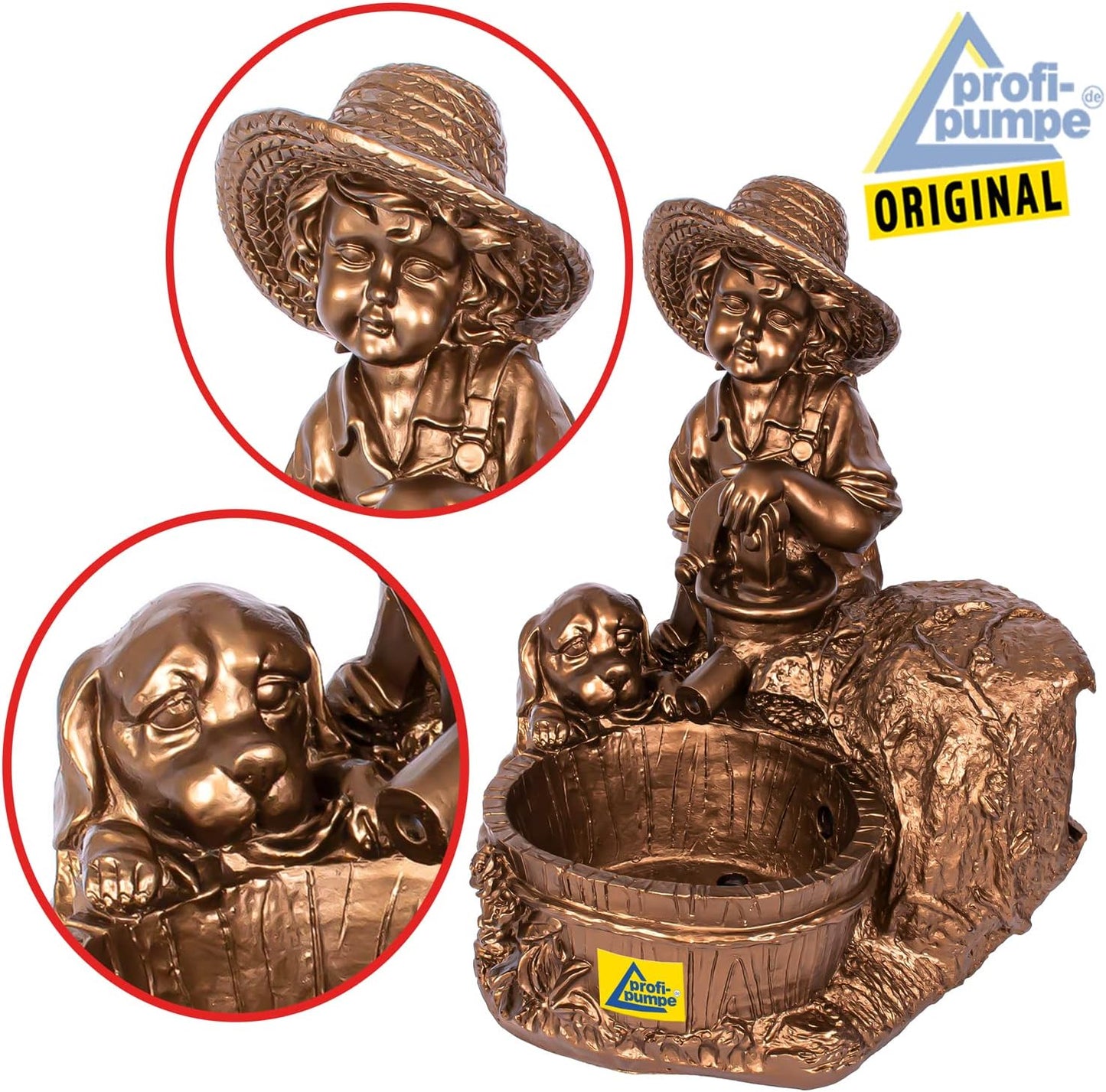 Solar Gartenbrunnen-Set "Knabe mit Hund", Solar Set - Knabe mit Hund