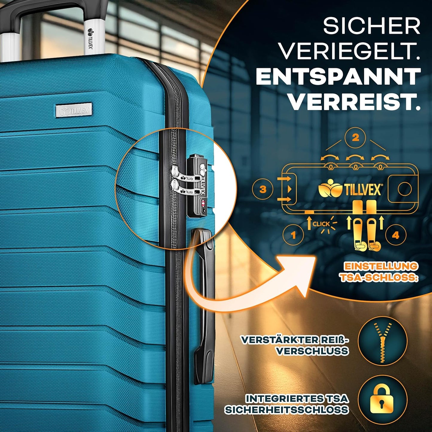 Reisekoffer-Set mit TSA-Schloss (4-teilig), Türkis Kofferset 4tlg