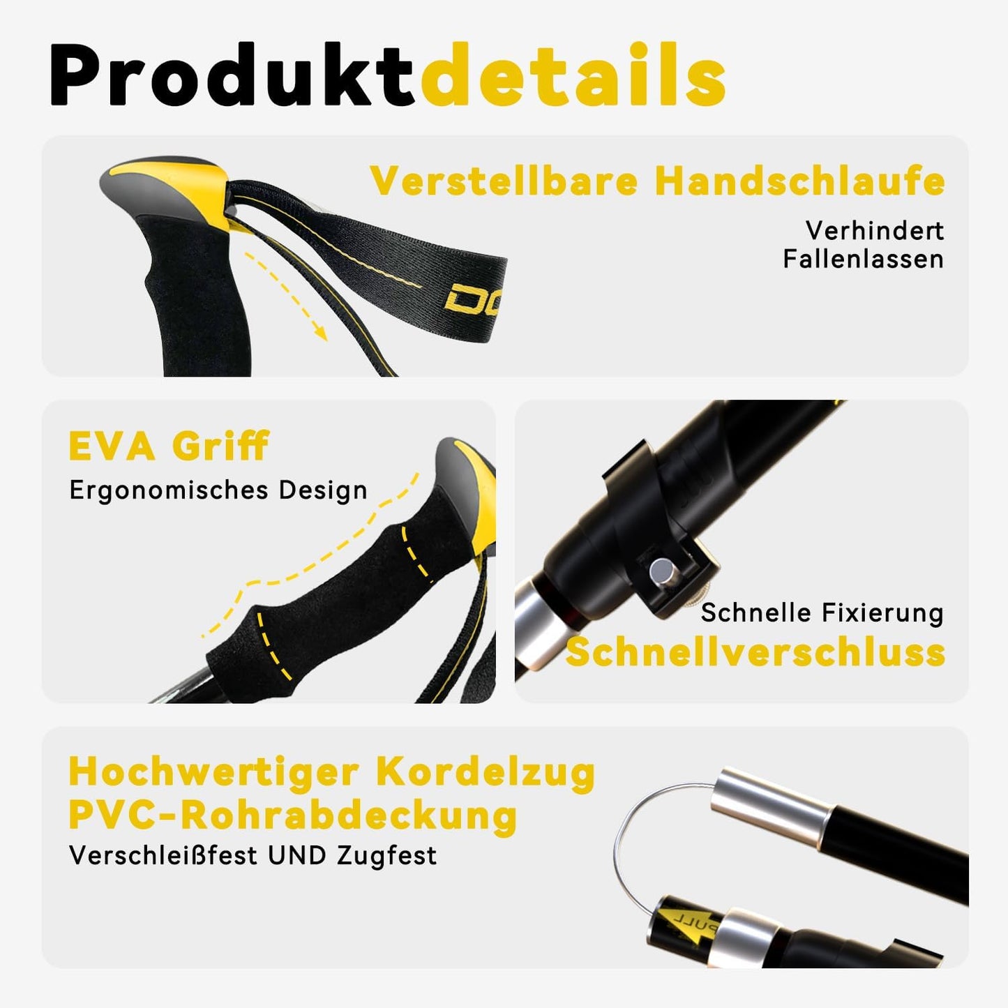 Faltbare Trekkingstöcke, Schwarz Premium