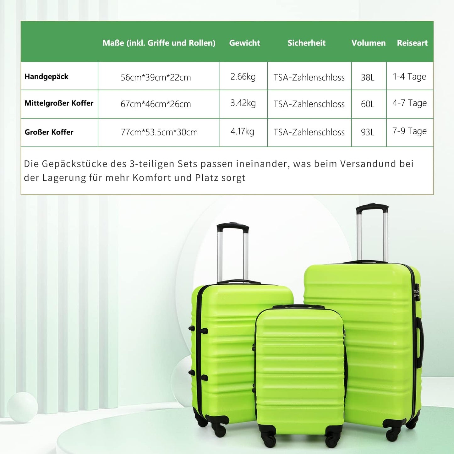 Hartschalenkoffer mit TSA-Schloss und 4 Rollen, Handgepäck Blau/Braun