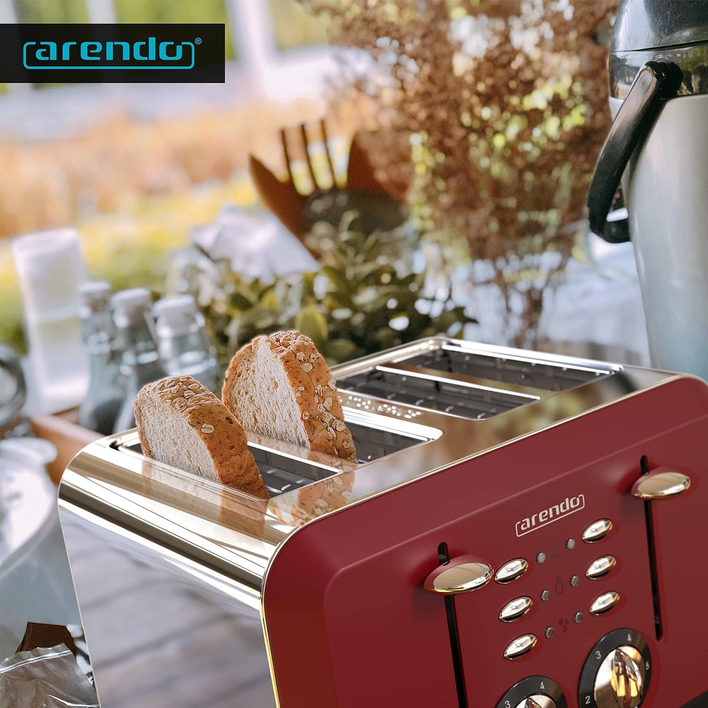 Automatik Toaster für 4 Scheiben mit Auftaufunktion, E: Rot