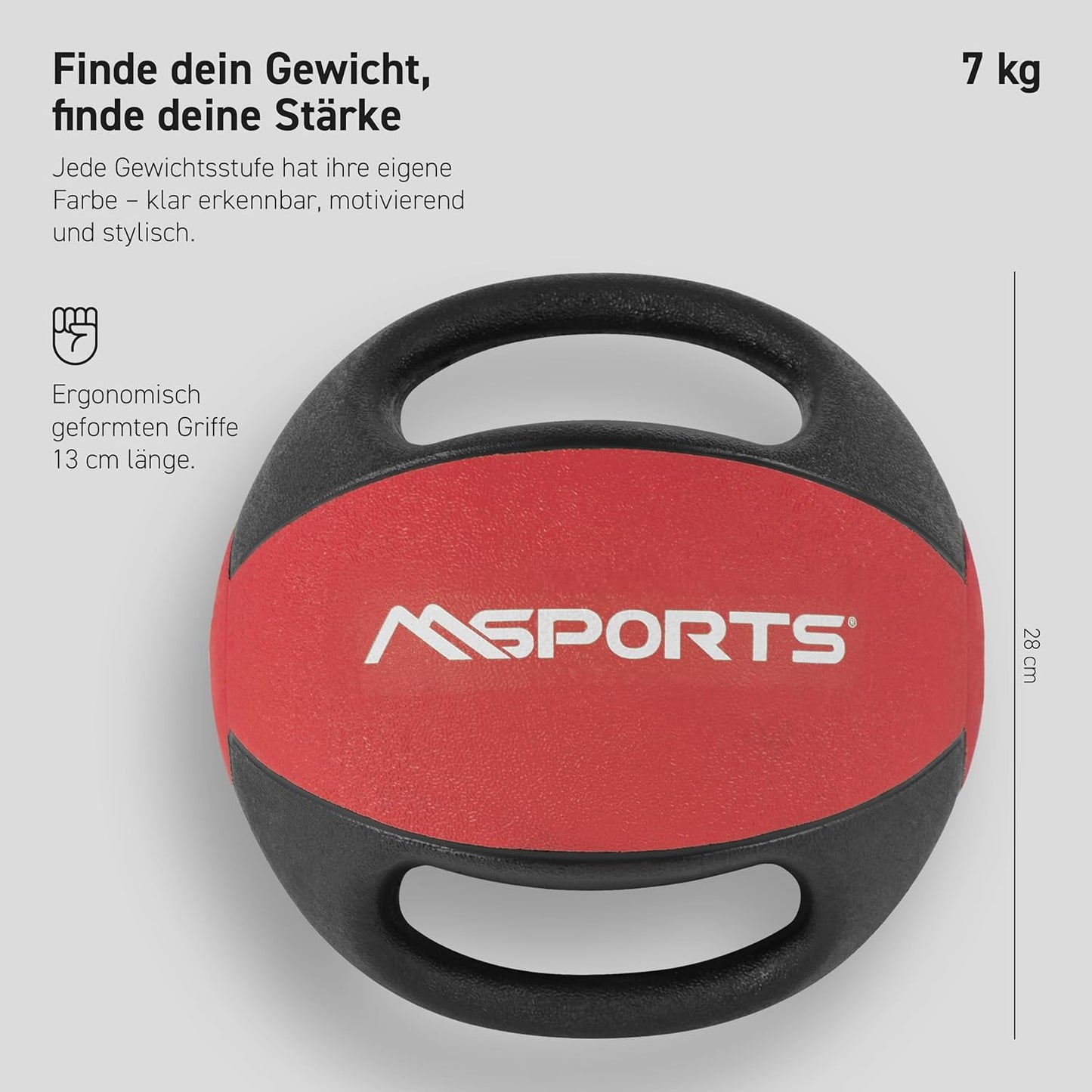 Medizinball mit Griffen, 7 kg - Rot