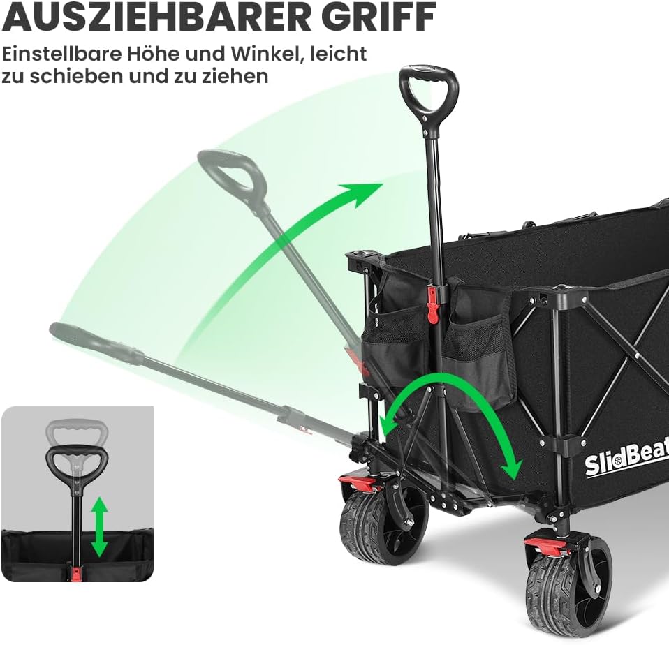 Faltbarer Bollerwagen mit Bremsen und grossem Stauraum