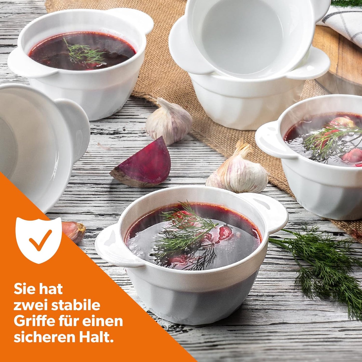 12er-Set Suppentassen mit Doppelgriffen, 12 Stück