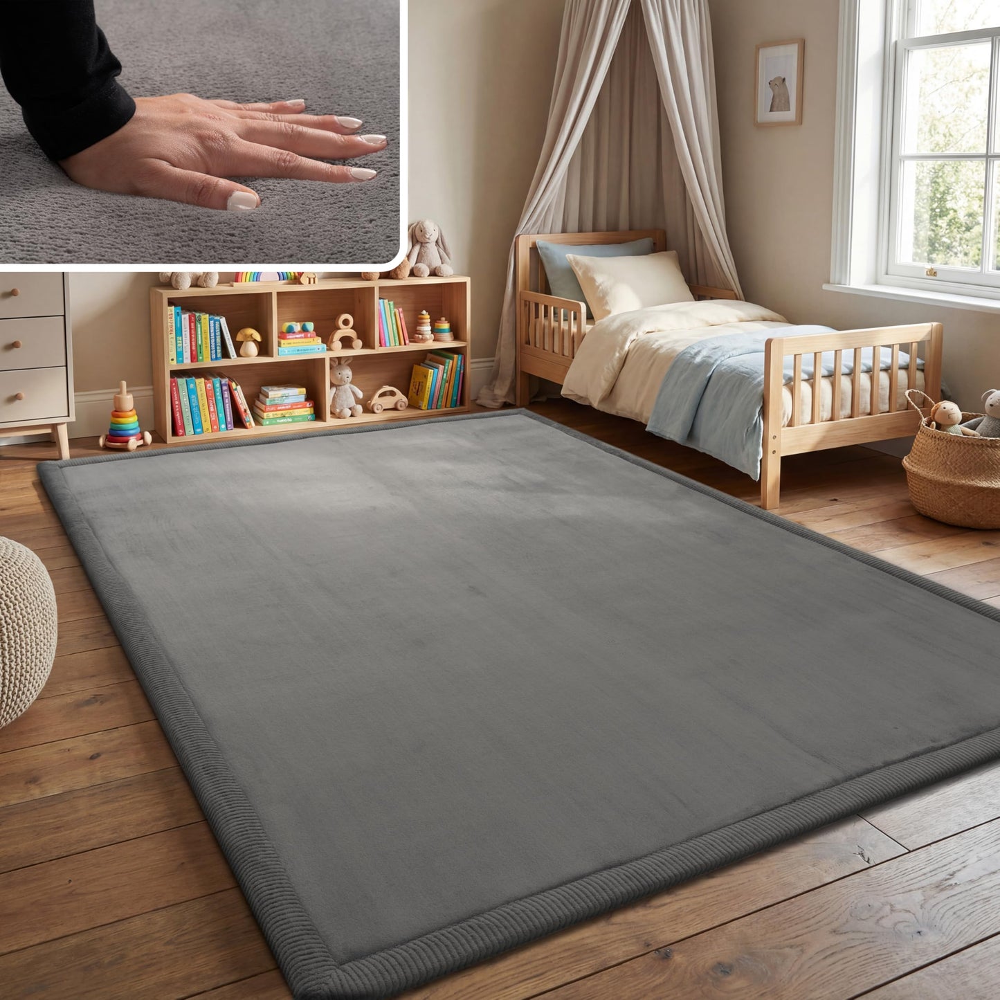 Weicher Teppich für Kinderzimmer, Spielteppich 140x200 cm, 140 x 200 cm (Rechteckig) Anthrazit