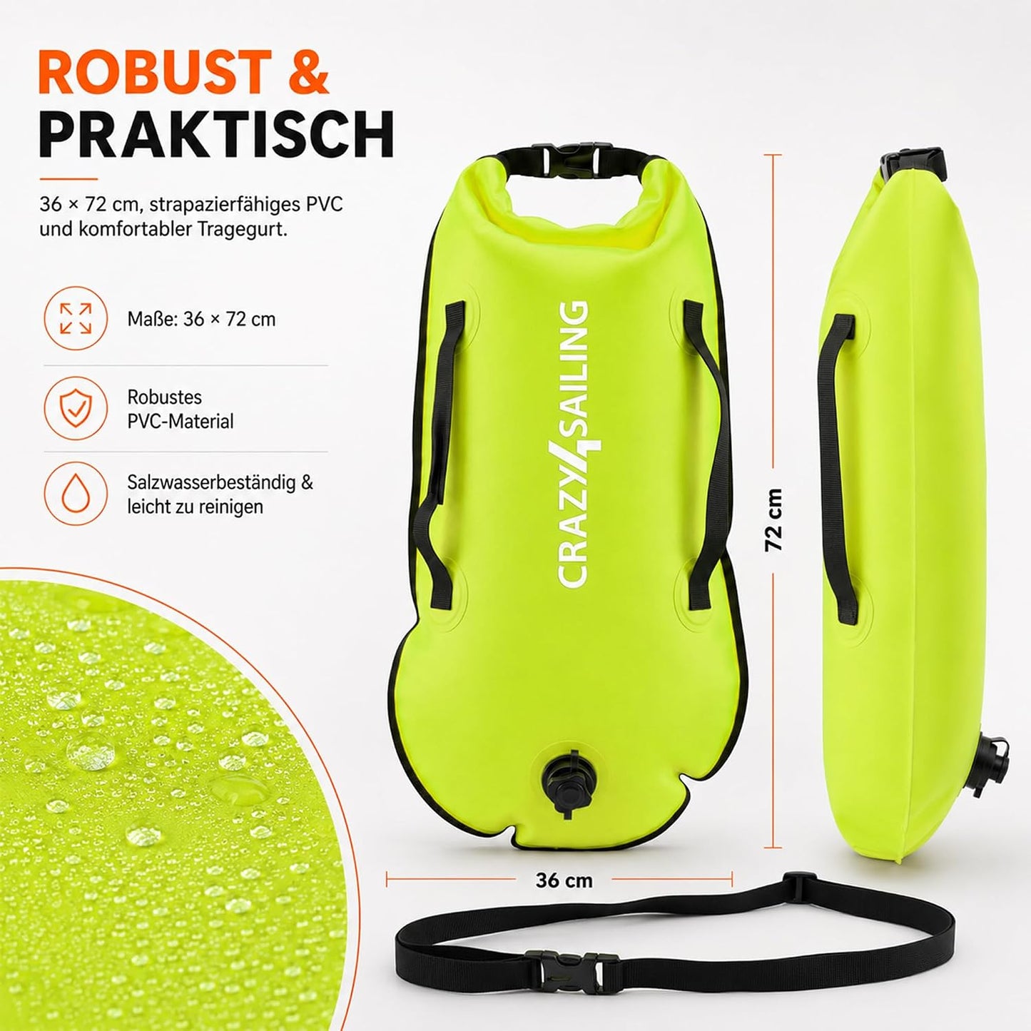 Schwimmboje Dry Bag, Neongrün