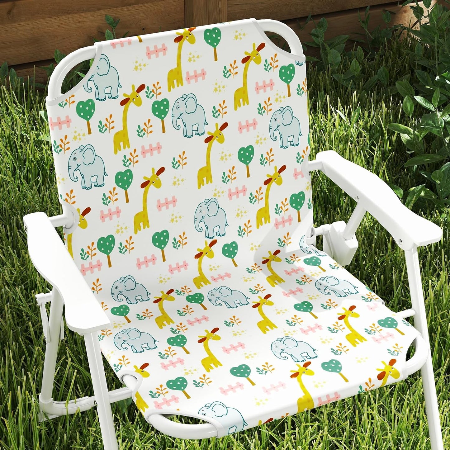 Garten-Kindersitzgruppe Stahl, Polyester Weiss, Weiss-elefanten- und Giraffenmuster