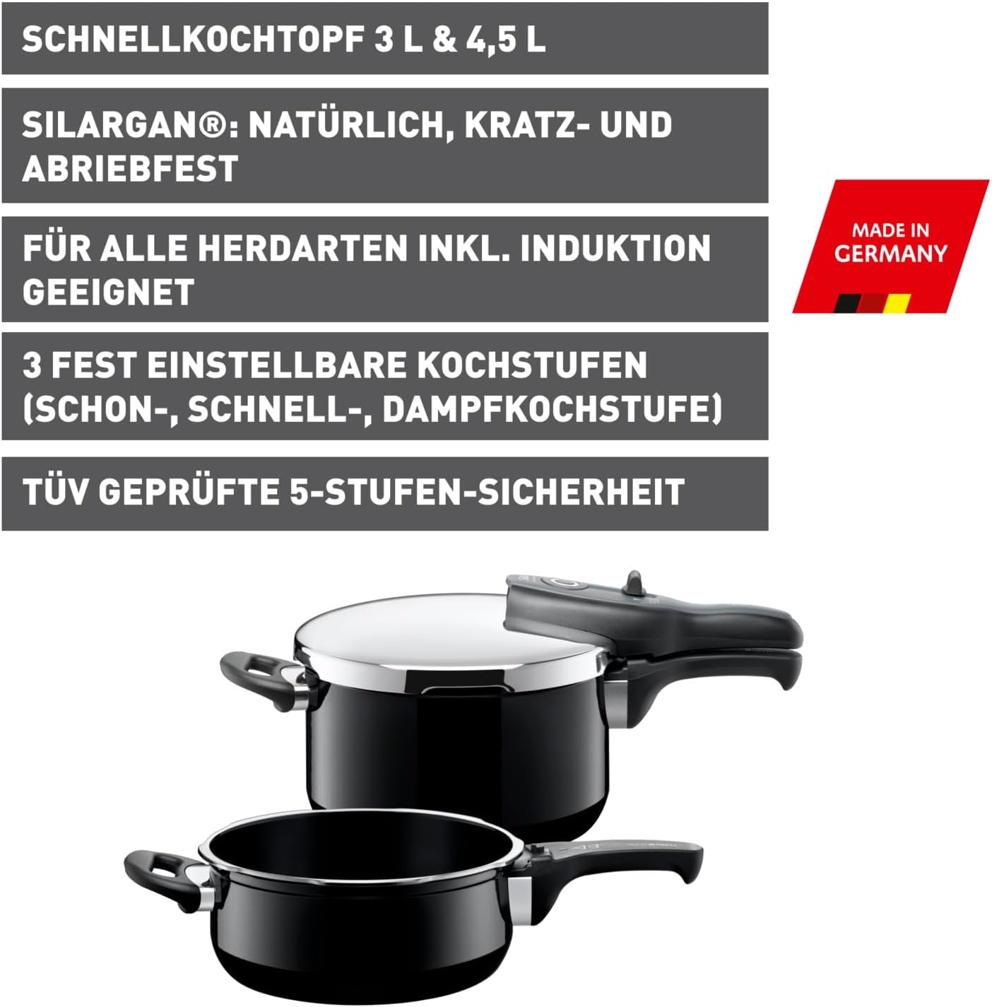 Sicomatic t-plus Schnellkochtopf-Set, Schwarz 3,0l & 4,5l