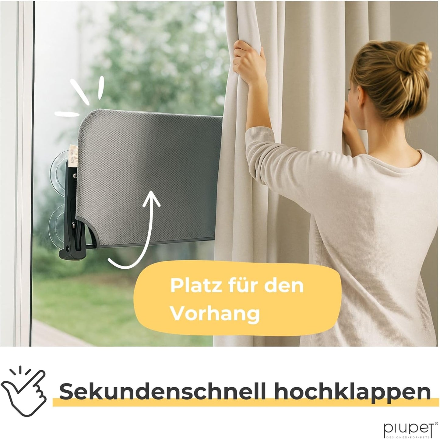 Schwebende Katzenfensterliege mit Saugnäpfen, Grau Gross