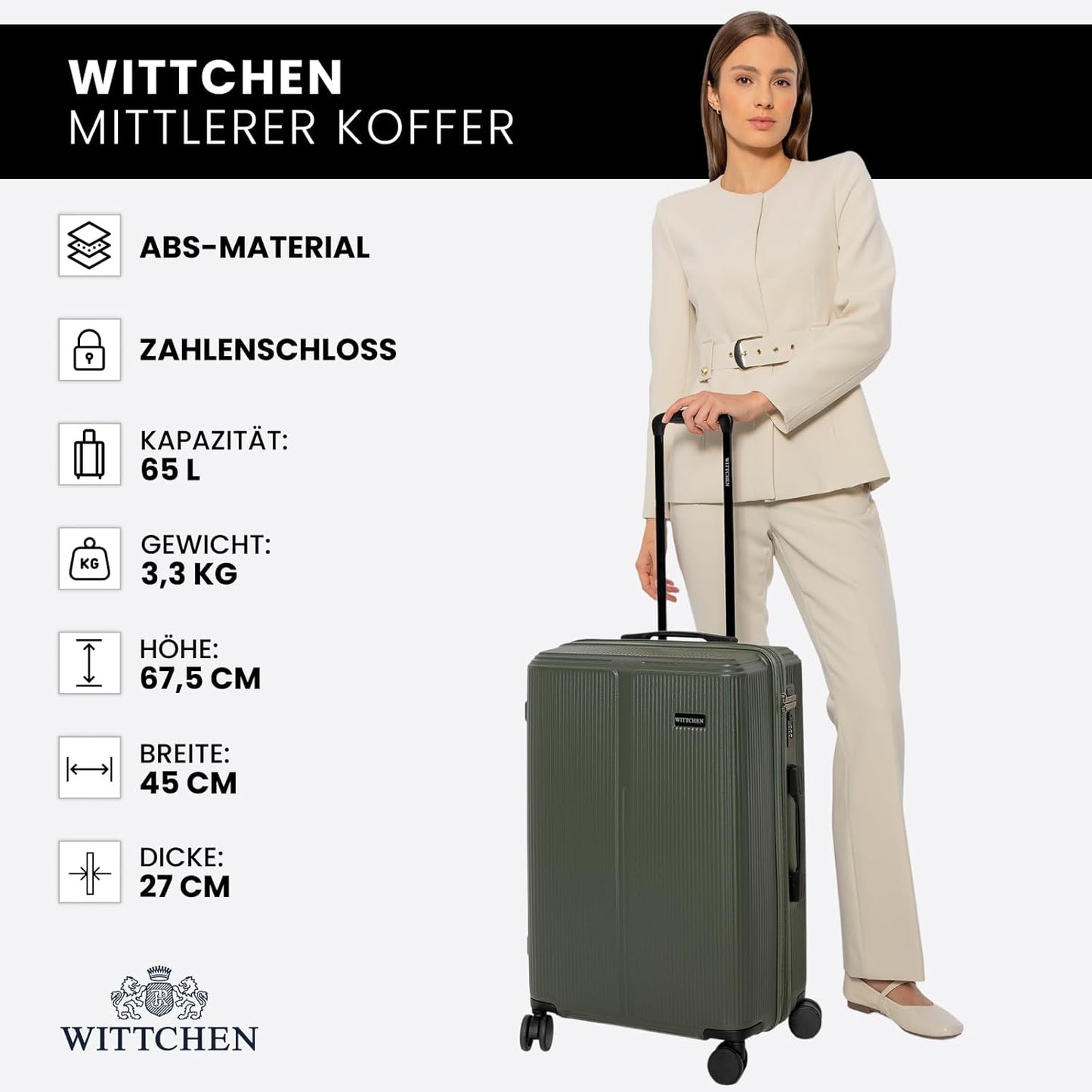 Mittelgrosser Hartschalenkoffer 67,5 cm mit Zahlenschloss, Khaki Mittlerer Koffer - L