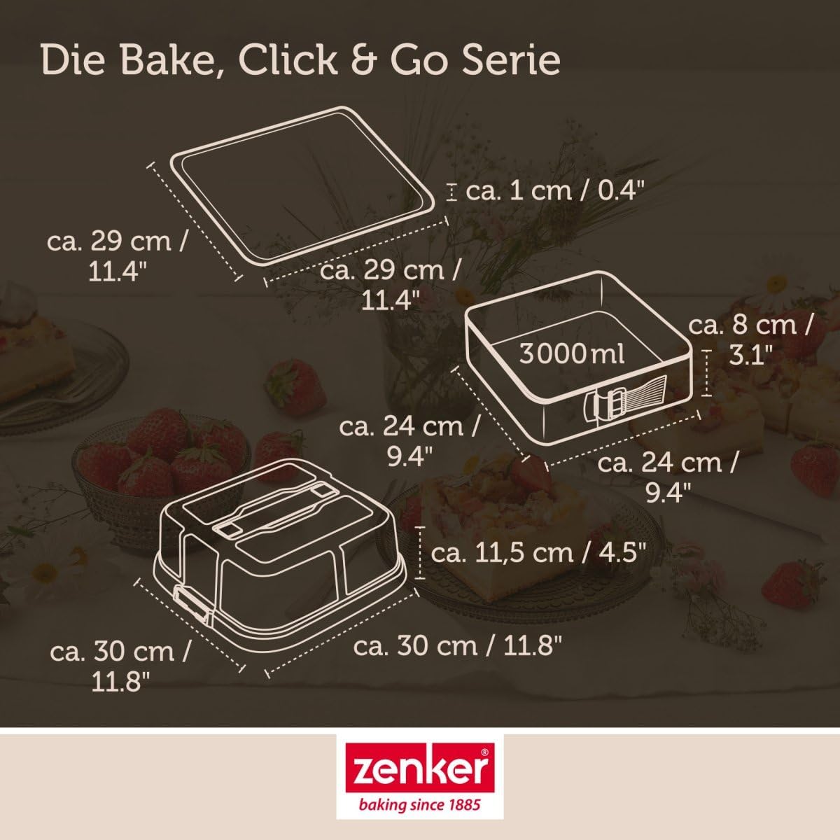 Springform 24x24 Bake,Click&Go, Quadratische Springform mit Haube