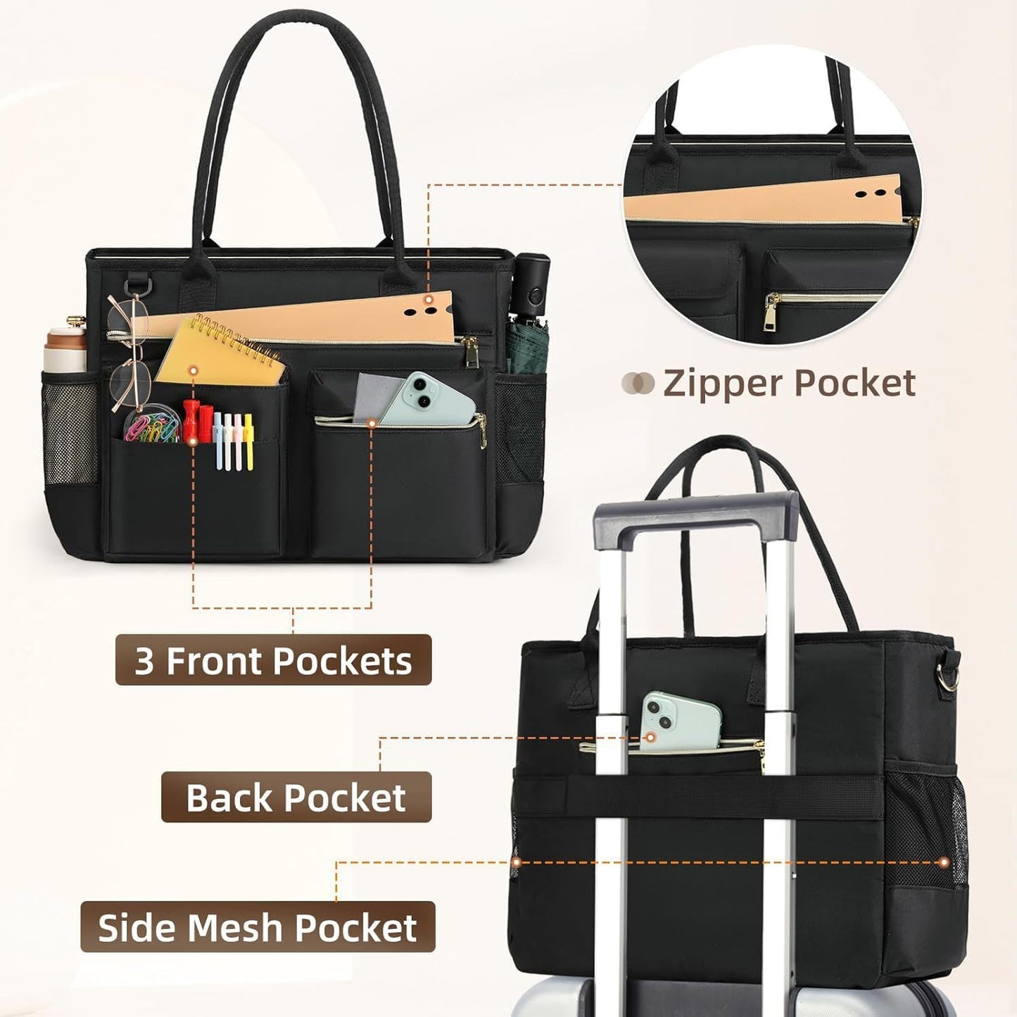 Arbeitstasche mit Laptopfach, Schwarz