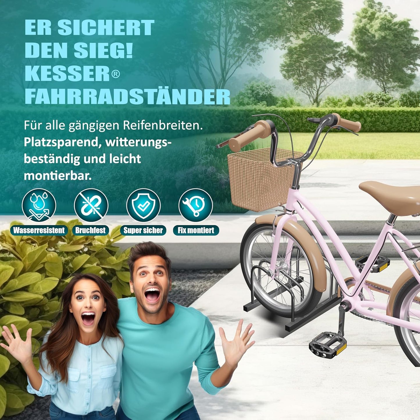 Ständer für 4 Räder, Schwarz 4 Fahrräder