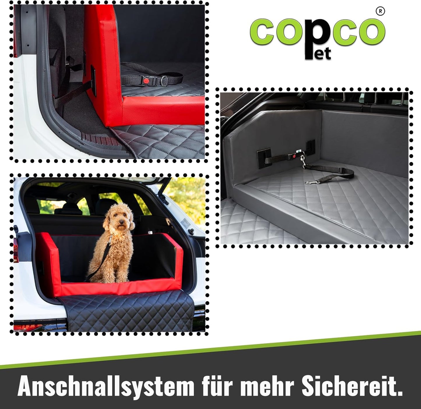 Hundebett für Kofferraum, Grau / ca. 80 x 55 cm mit Gurtsystem