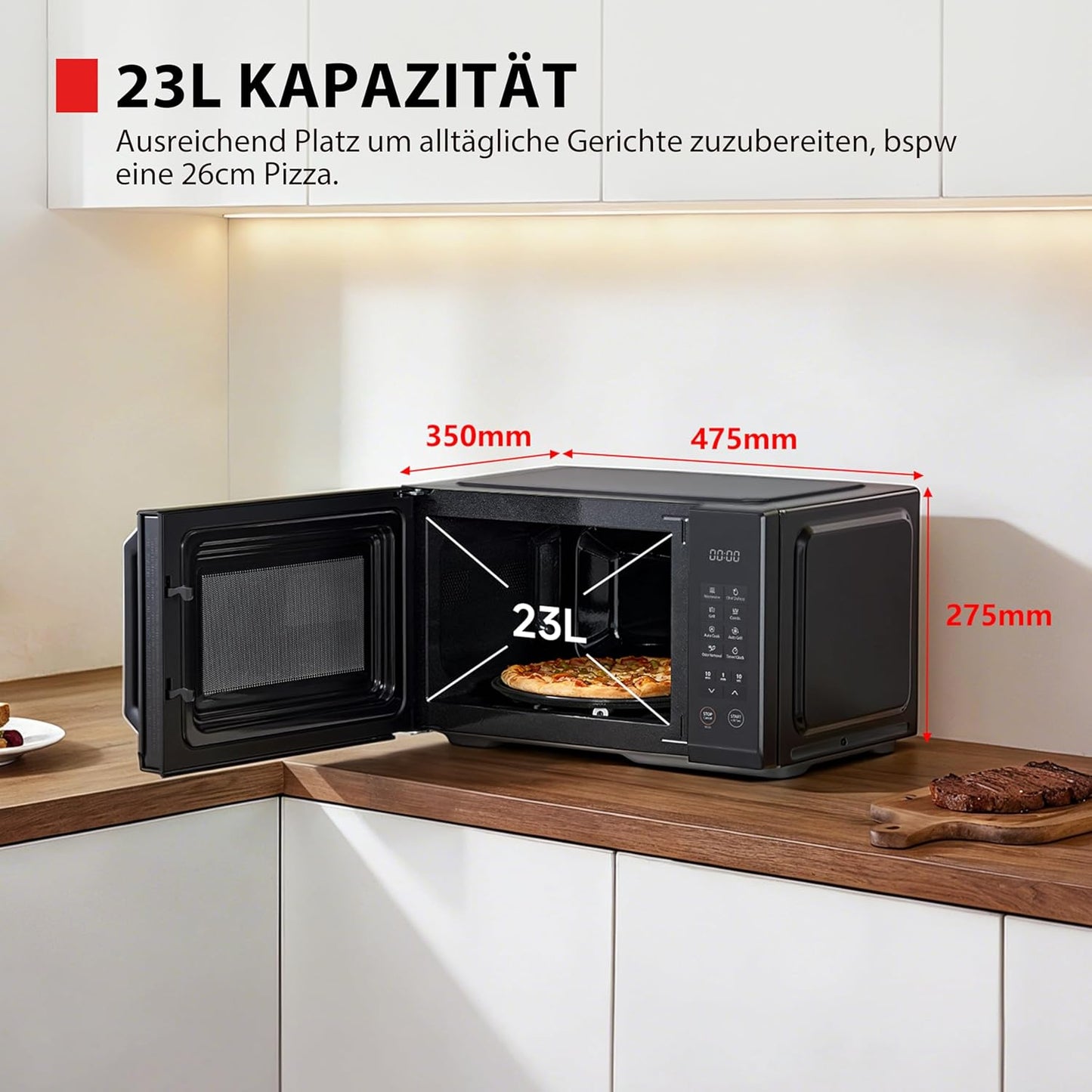 3-in-1 Mikrowelle mit Grill MW3-EG23PE(BK), Schwarz Digital 23L Grill 3-in-1