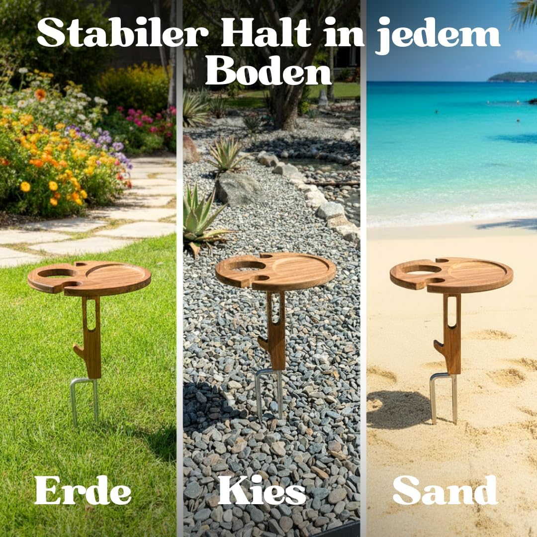 Steckbarer Weinhalter und Picknicktisch aus Holz