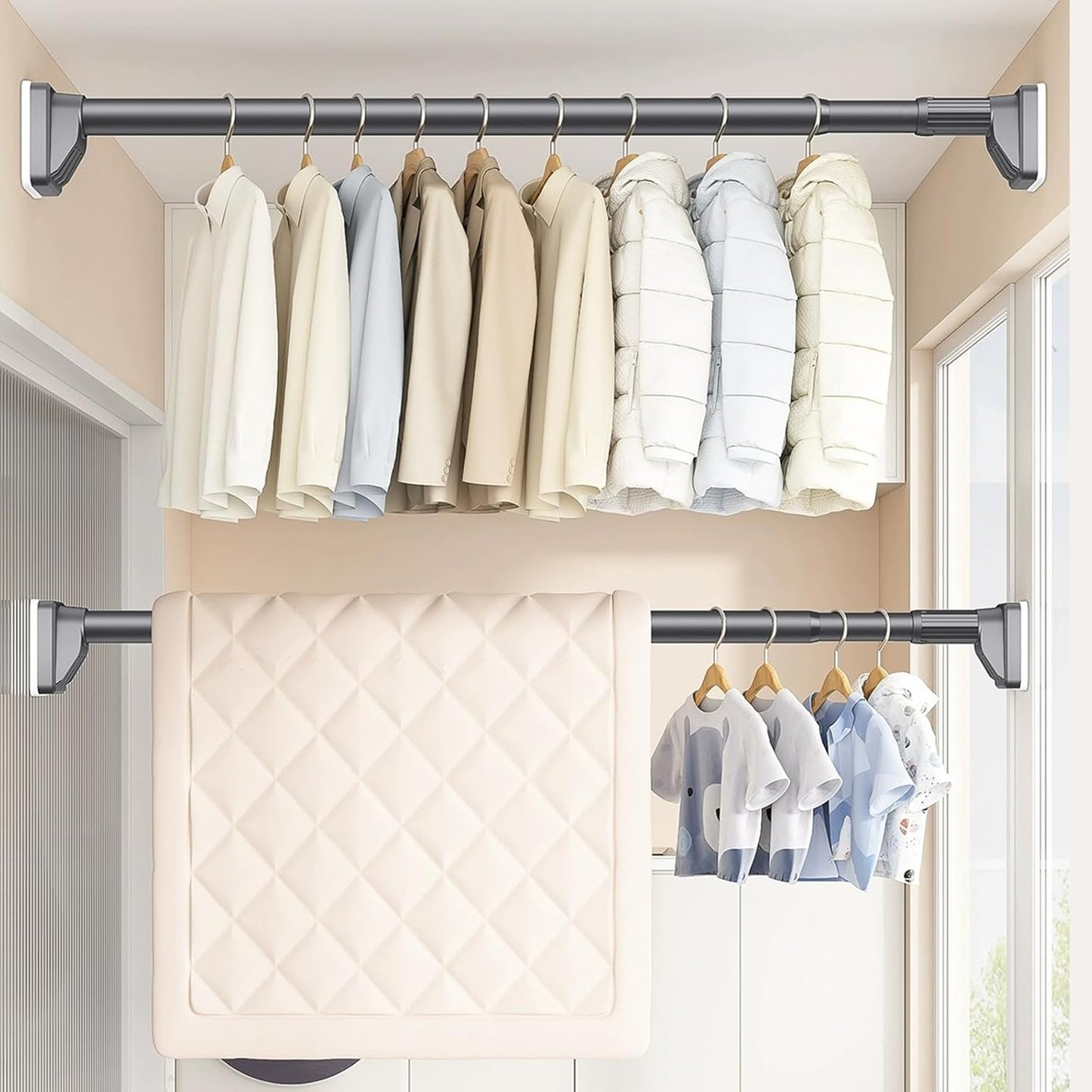 Teleskop-Gardinenstange ohne Bohren, 110-310cm Schwarz（1#）
