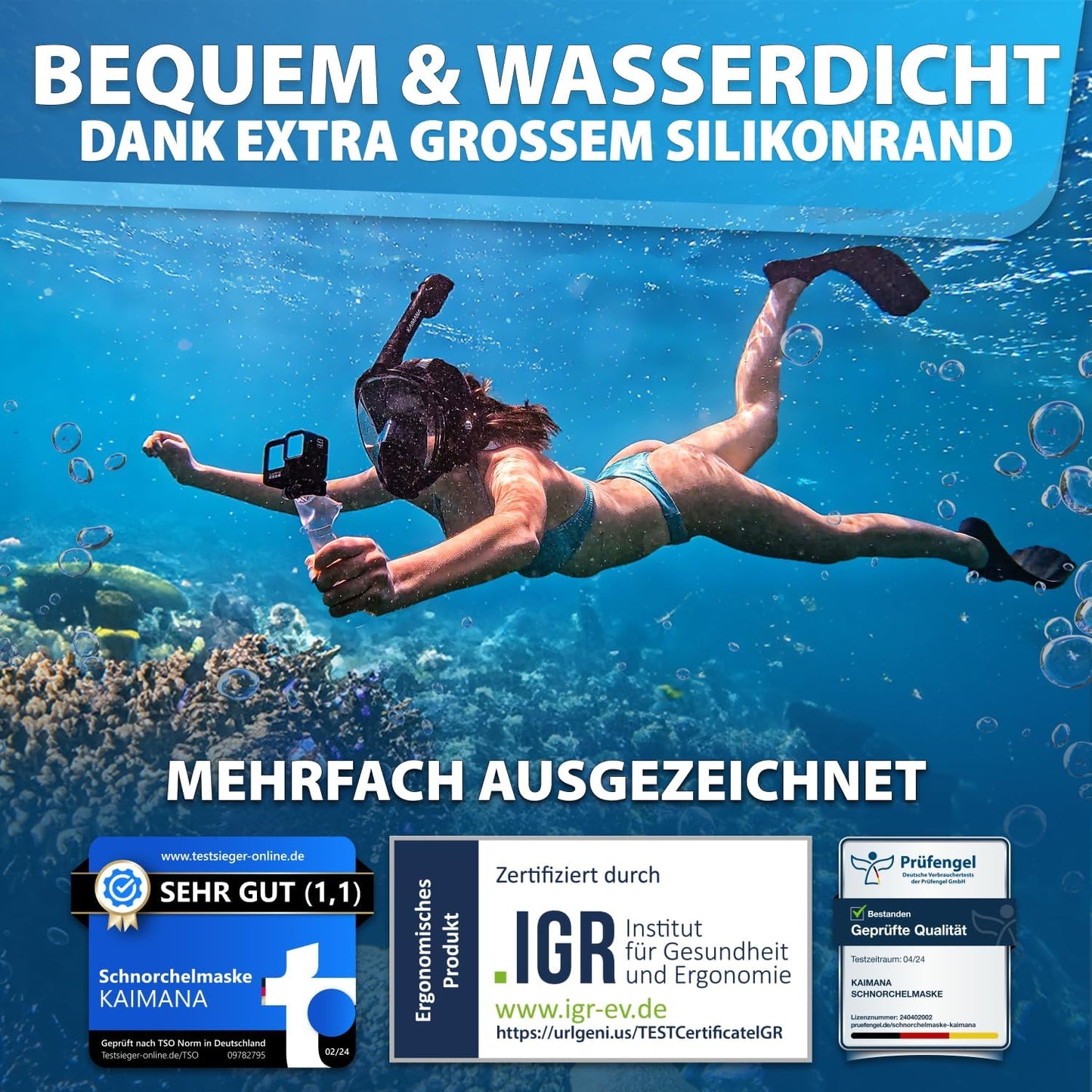 Schnorchelmaske Vollgesichts-Tauchermaske, Erwachsene Schwarz