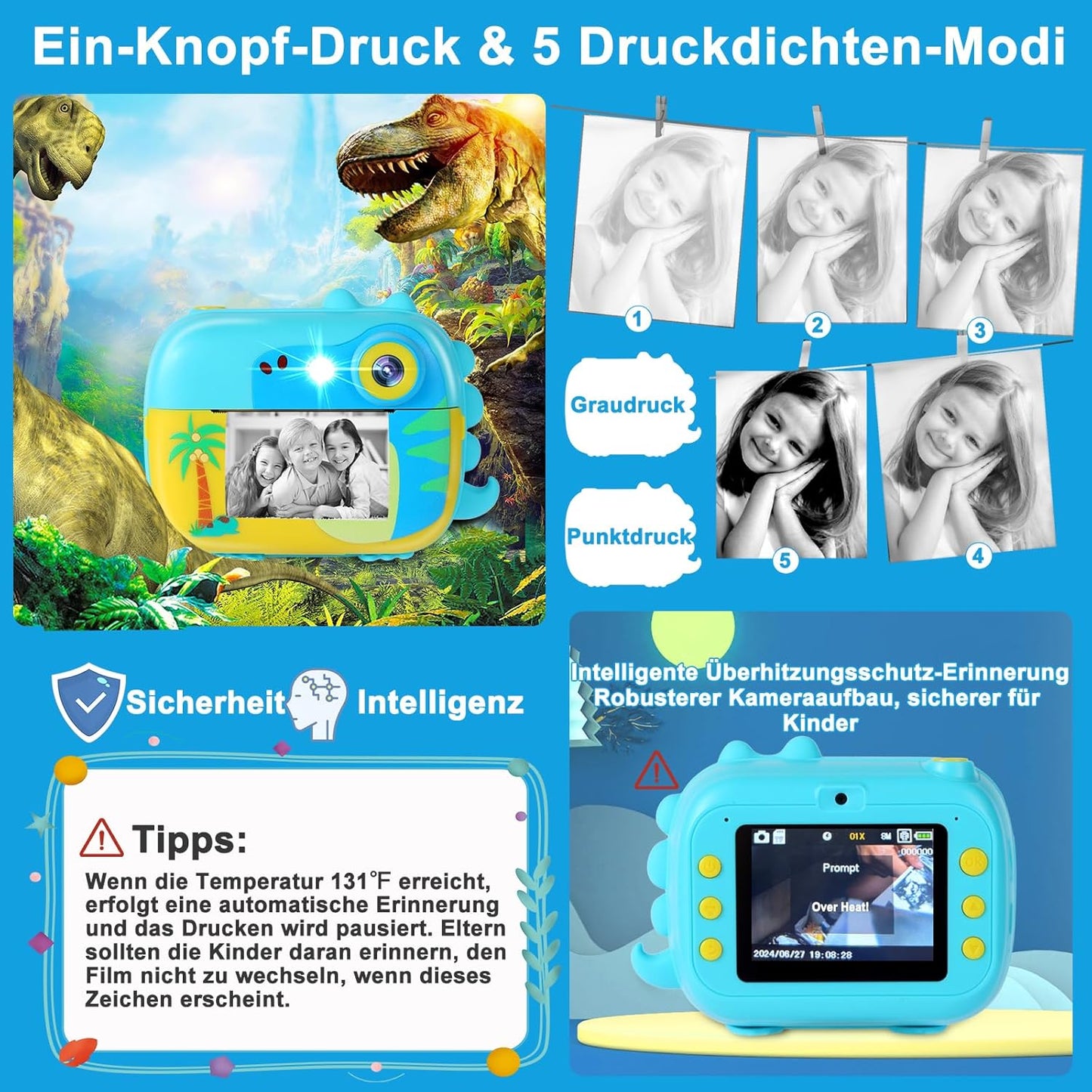 Sofortbildkamera für Kinder mit HD Videoaufnahme, Blue