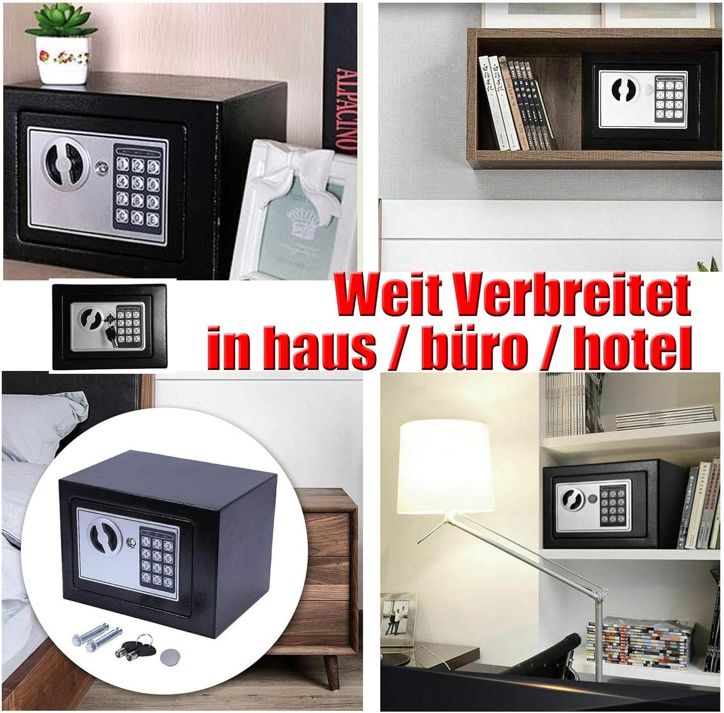 Elektronischer Wandtresor mit Zahlenschloss, 4.6L -Schwarz
